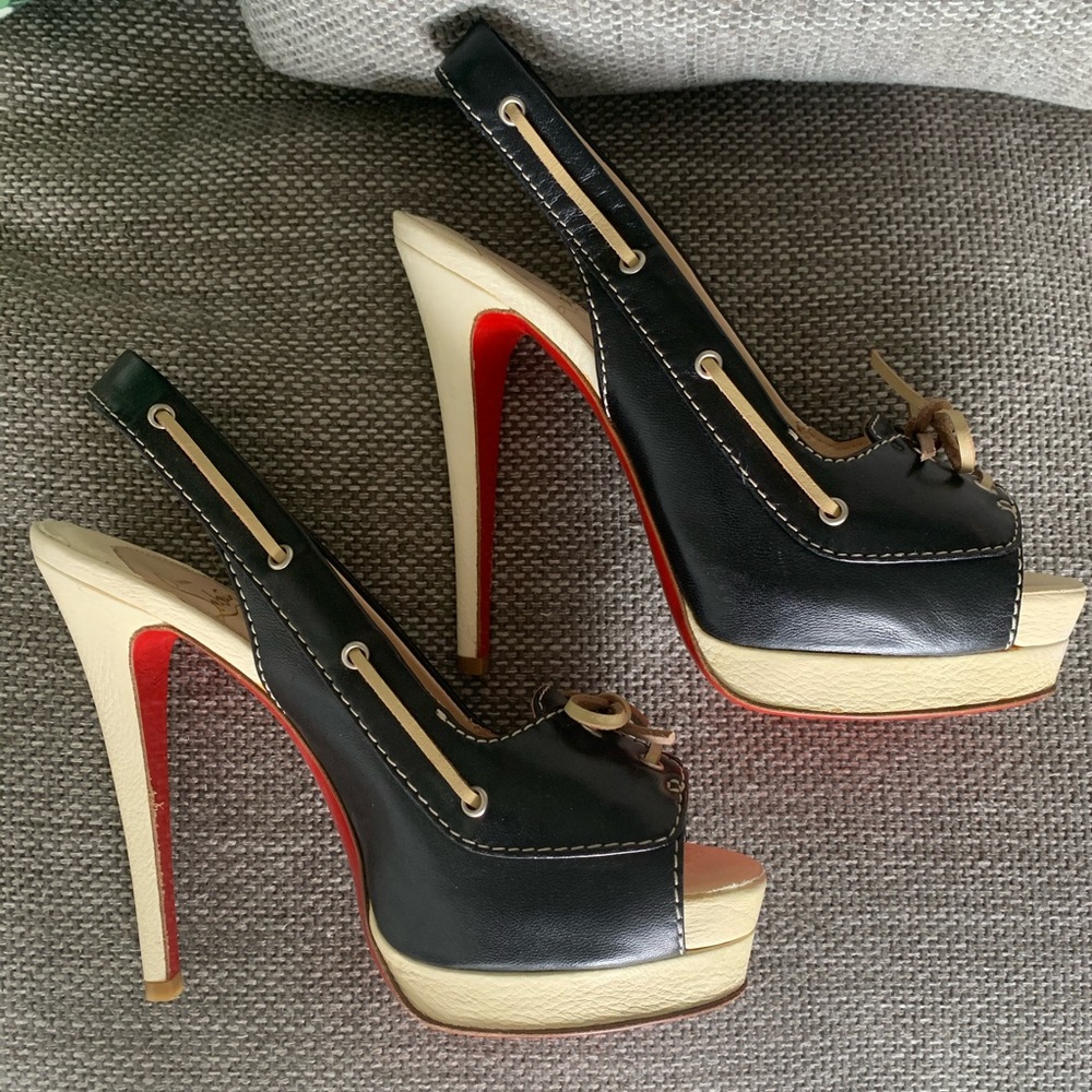 Nautical Louboutin sling backs - worn once! Sz 37